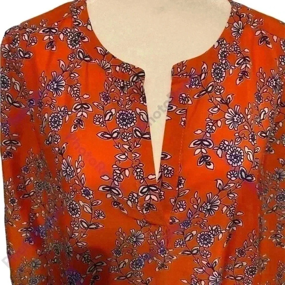 Daniel Rainn Anthropologie Red Floral Peasant 3/4 sleeve v neck size large - Picture 3 of 10